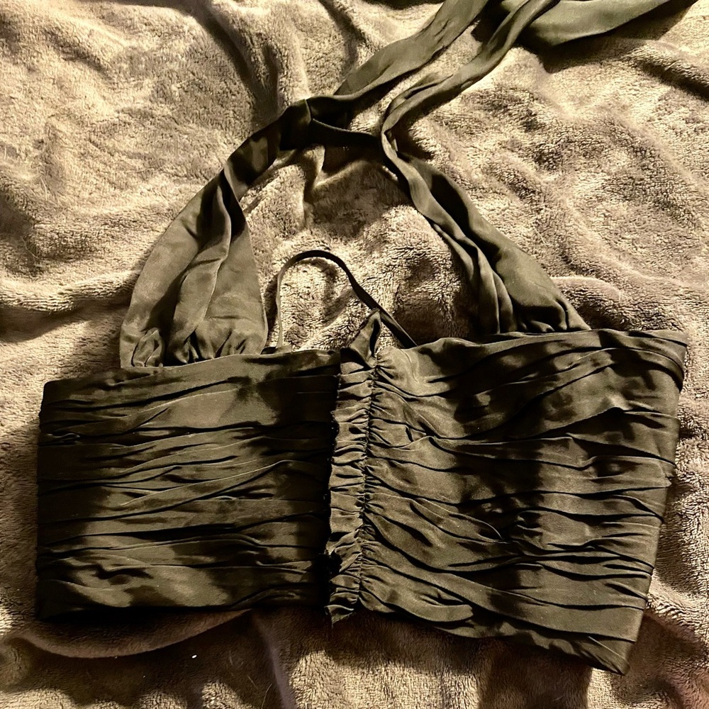 Cinq à Sept Black Ruched Halter Crop Top NWOT